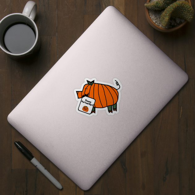 Pumpkin Pig with Halloween Horror Greeting by ellenhenryart